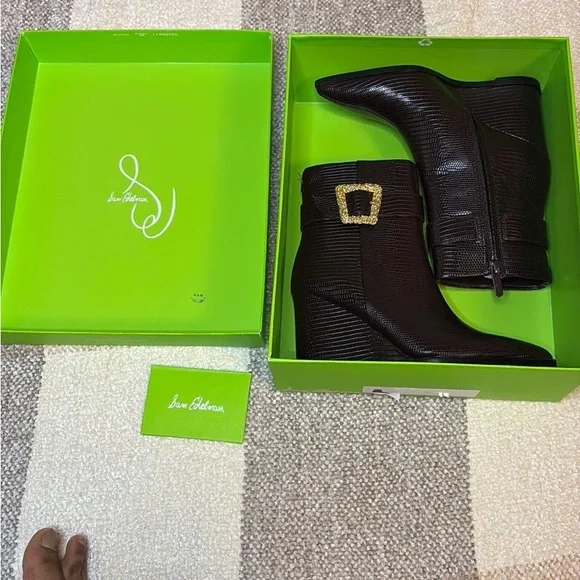Sam Edelman Brown Gold Textured Ankle Boots